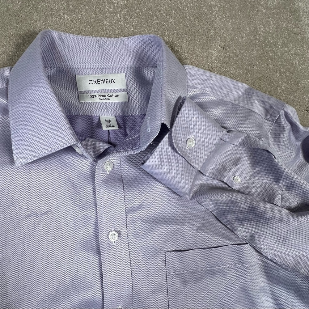 Cremieux Lavender Herringbone Button Up Pocket Dress Shirt Pima Cotton Men 16.5